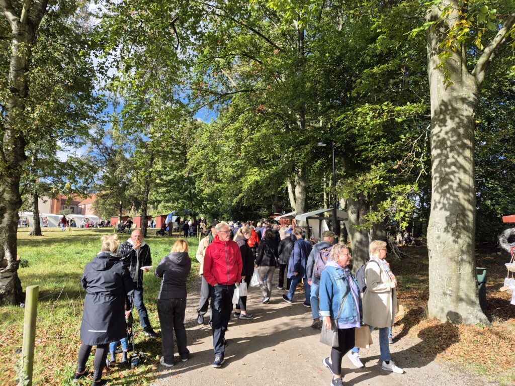 Promenadstråk inne i Fredriksdal i Helsingborg med många människor