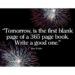 Nyårsbild med de fina engelska orden: Tomorrow is the first blank page of a 365 page book. Write a good one. Brad Paisley